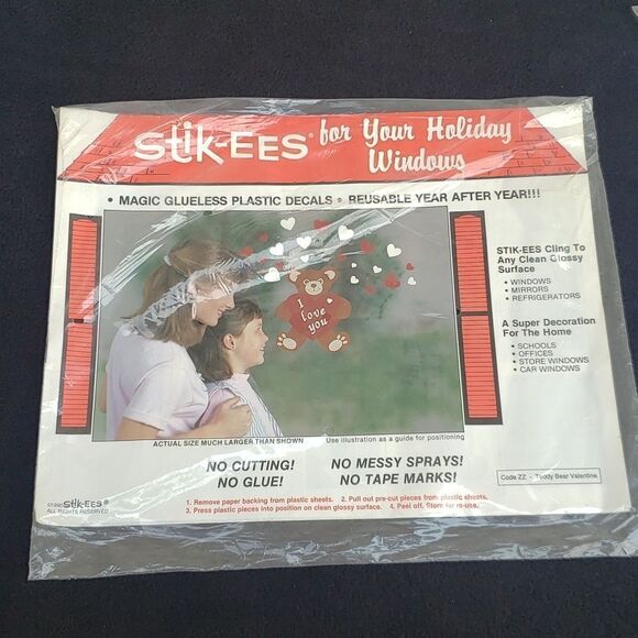 3 Sets Vintage Stik-ees Self Stick Vinyl Window Clings Still Sealed in Package - Picture 2 of 7